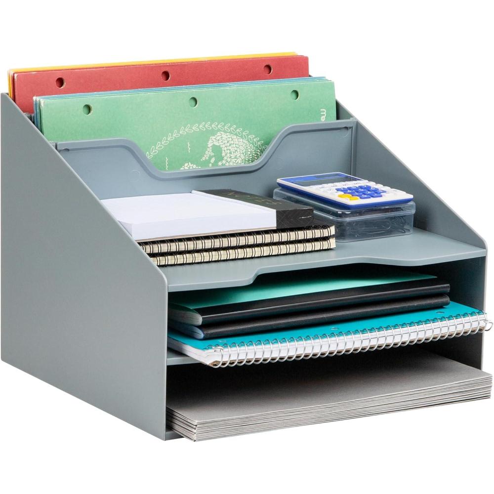 imageMind Reader Desktop Organizer Vertical File Holder Paper Trays Office Plastic PinkGray