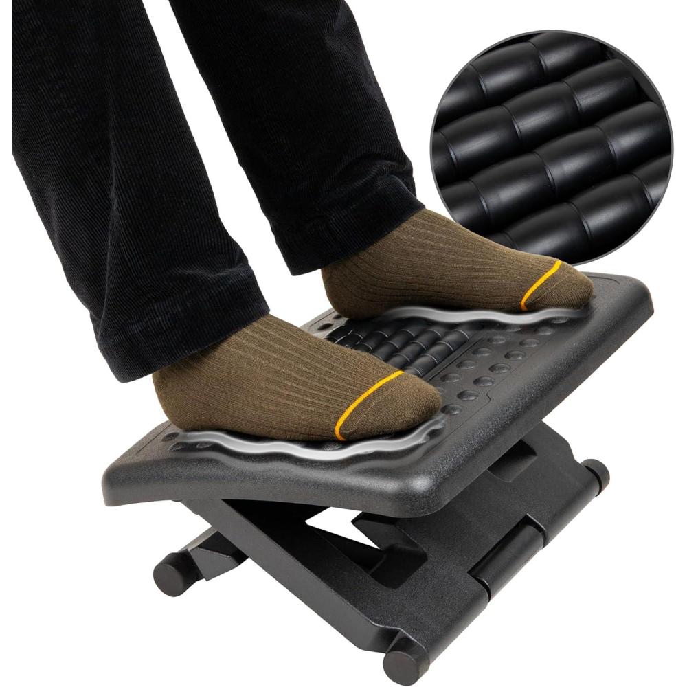 imageMind Reader Foot Rest Under Desk Ergonomic Hydraulic Height Adjustable Ottoman Office Foam 1675 L x 75 W x 375 H BlackMassager Foot Rest