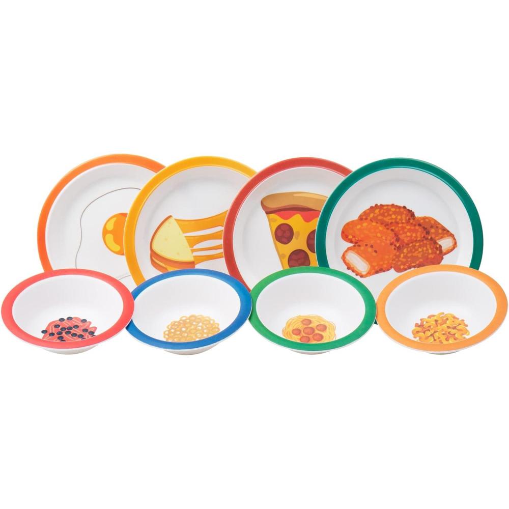imageMind Reader Kids Plate and Bowl Set Toddler Plates Cereal and Soup Bowl Melamine 825L x 825W 1H 8 pcs Multicolor