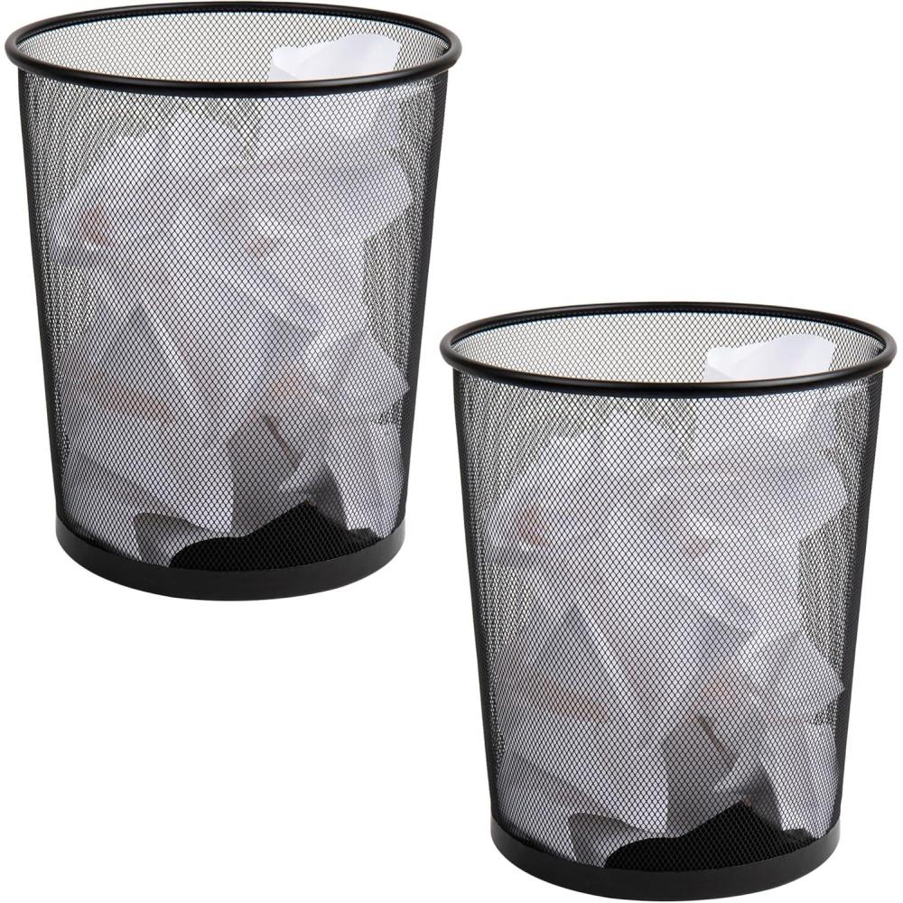 imageMind Reader Mesh Trash Can 1665L 44 gal Waste Paper Basket Round Office Metal Mesh Set of 2 SilverBlack
