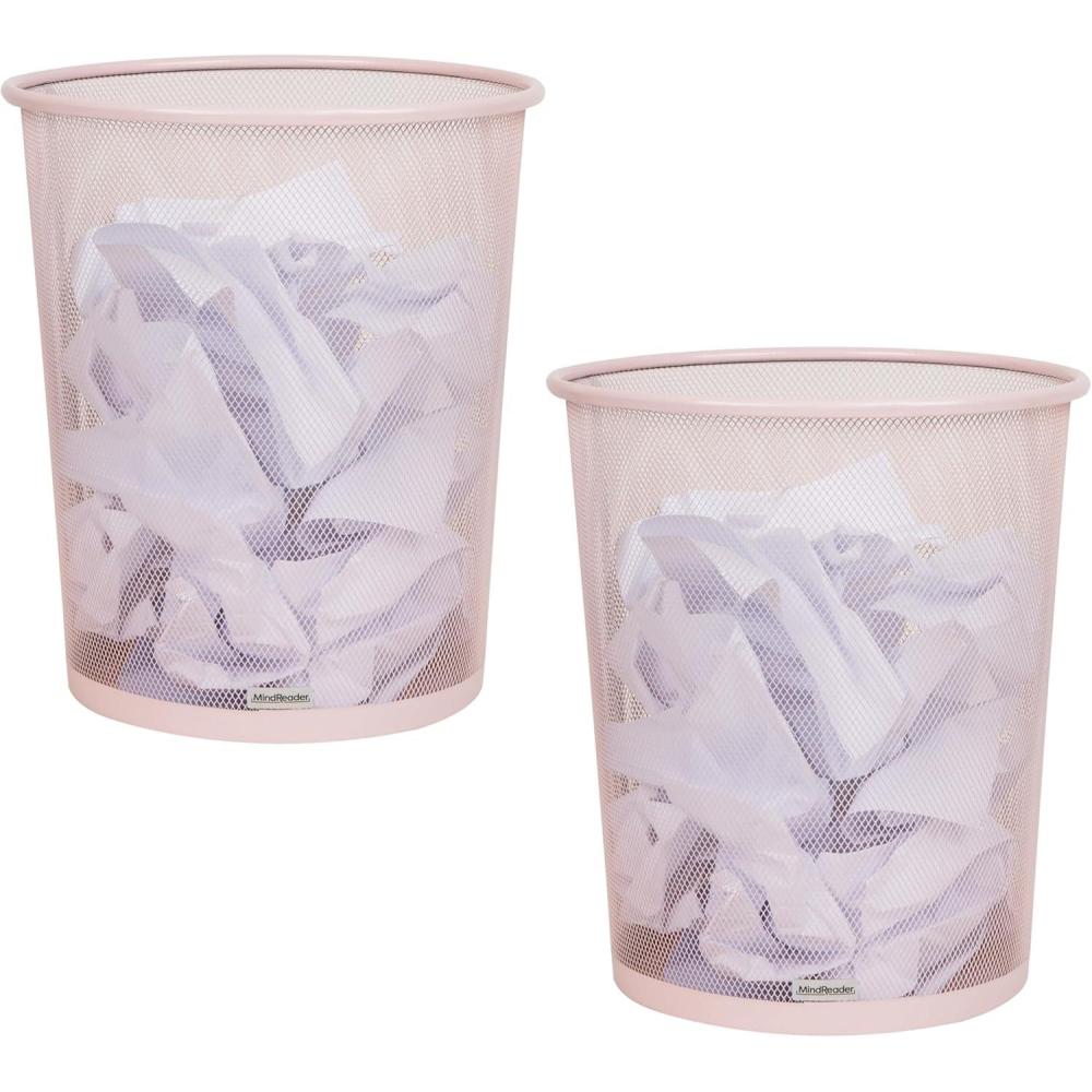 imageMind Reader Mesh Trash Can 1665L 44 gal Waste Paper Basket Round Office Metal Mesh Set of 2 SilverPink