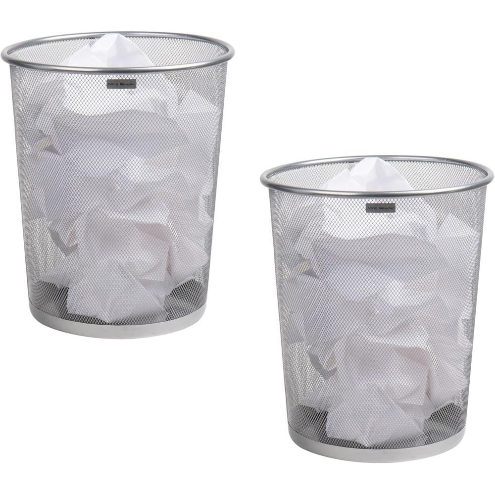 imageMind Reader Mesh Trash Can 1665L 44 gal Waste Paper Basket Round Office Metal Mesh Set of 2 SilverSilver