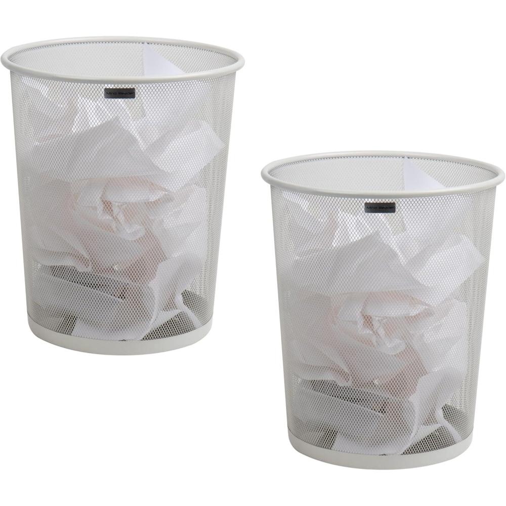 imageMind Reader Mesh Trash Can 1665L 44 gal Waste Paper Basket Round Office Metal Mesh Set of 2 SilverWhite