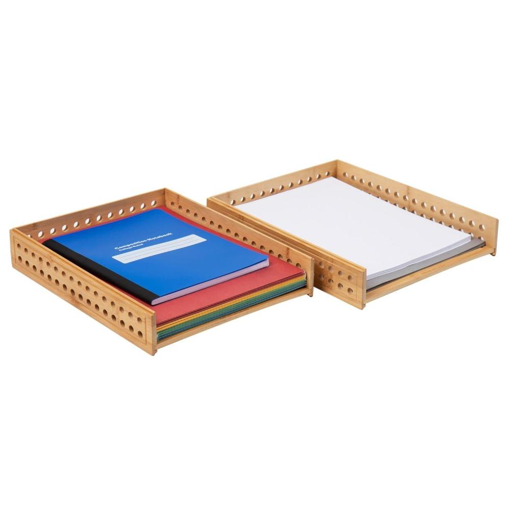 imageMind Reader Paper Tray Set of 2 Desktop Organizer Storage Office Rayon from Bamboo 10 L x 125 W x 225 H Brown
