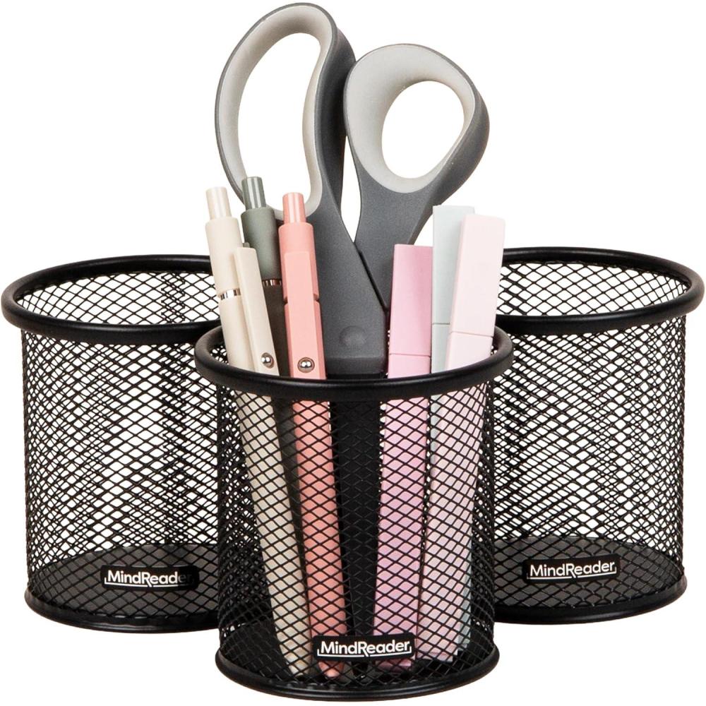 imageMind Reader Pen and Accessories Holder Desktop Organizer Office Metal Mesh 35L x 35W x 375H Set of 3 WhiteBlack