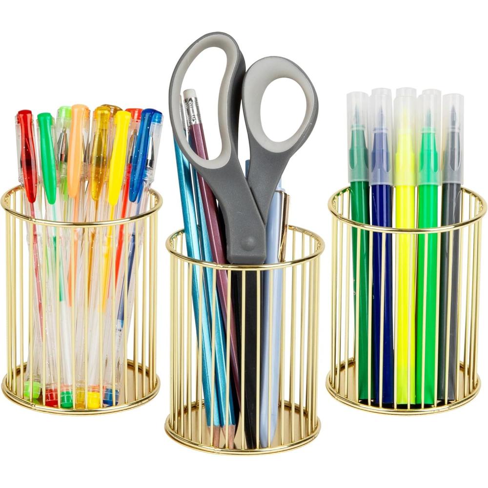 imageMind Reader Pen and Accessories Holder Desktop Organizer Office Metal Mesh 35L x 35W x 375H Set of 3 WhiteGold
