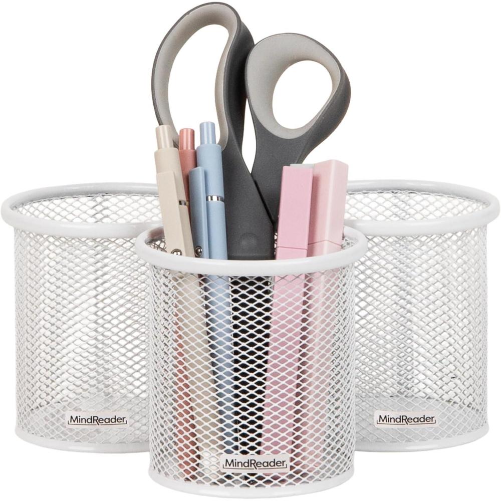 imageMind Reader Pen and Accessories Holder Desktop Organizer Office Metal Mesh 35L x 35W x 375H Set of 3 WhiteWhite