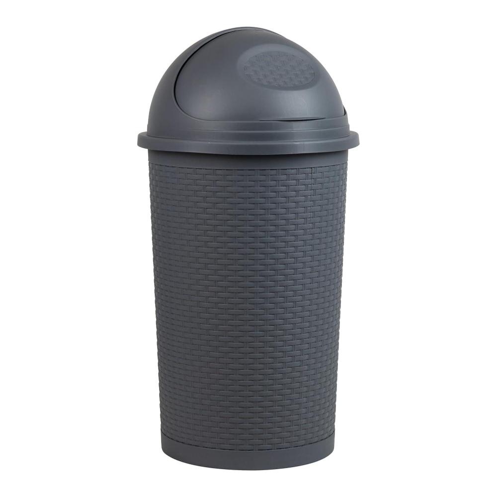 imageMind Reader RollTop Kitchen Garbage Can Trash Can with Lid Wicker Design Plastic 16 L x 16 W x 315 H Gray