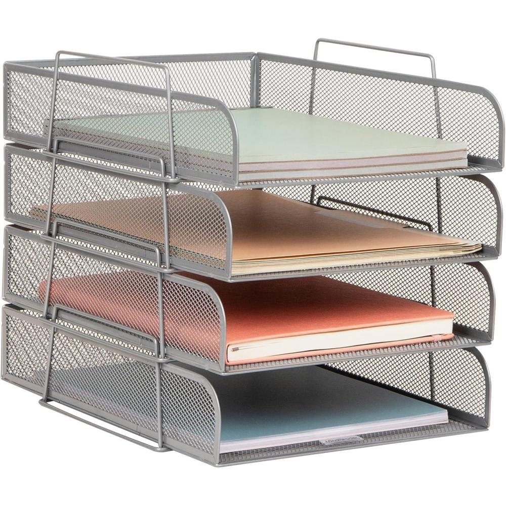 imageMind Reader Stackable Paper Tray Desktop Organizer File Storage Office Metal Mesh 105 L x 135 W x 1125 H 4 Pcs PinkSilver