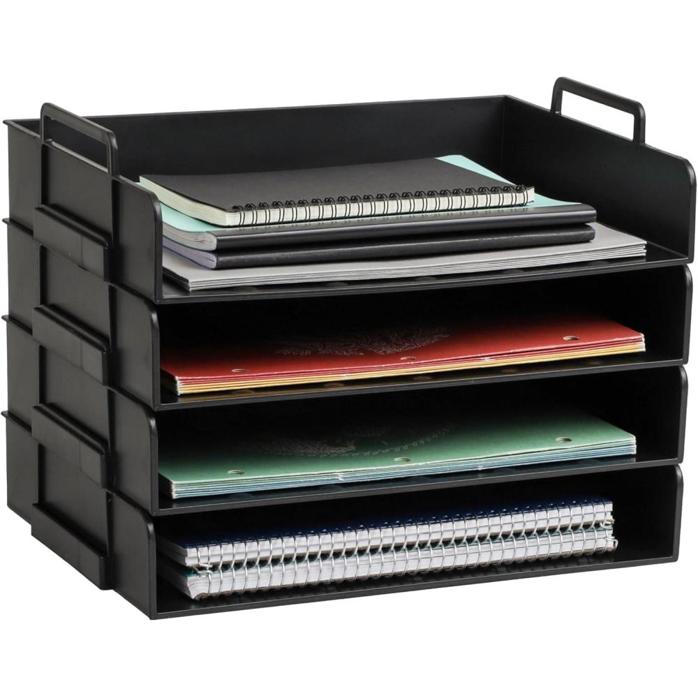 imageMind Reader Stackable Paper Tray Desktop Organizer File Storage Office Plastic 1375 L x 10 W x 1075 H 4 Pcs BlackBlack