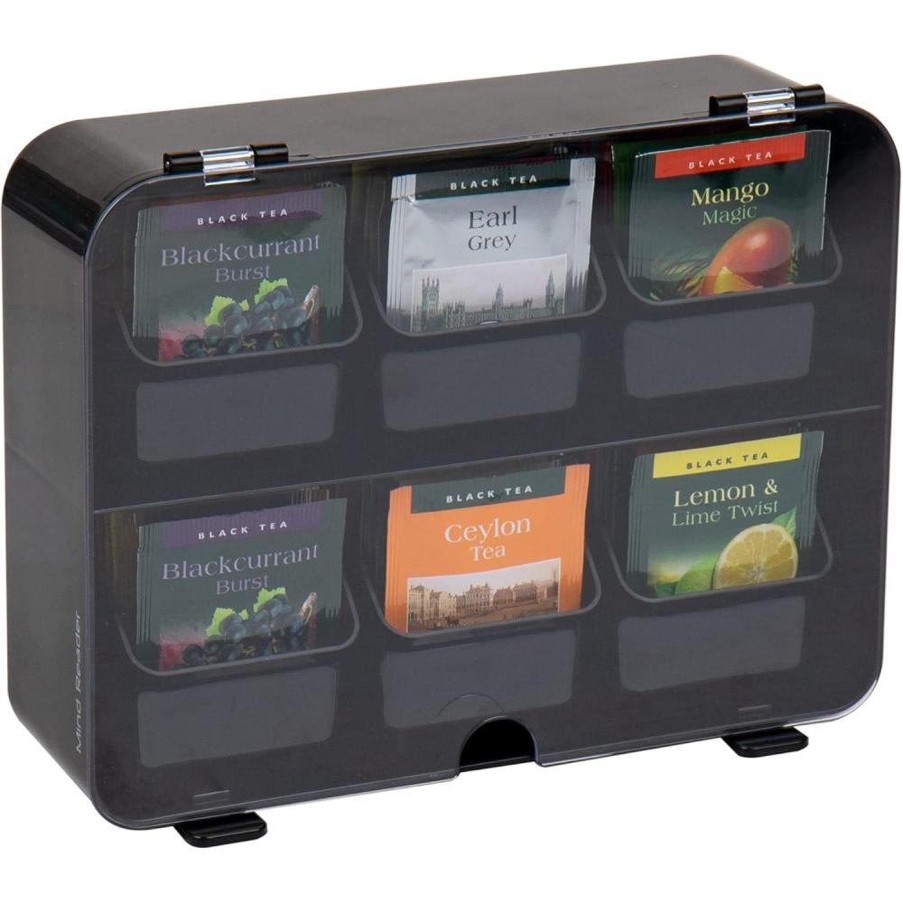 imageMind Reader Tea Bag Organizer Tea Station Organizer Countertop Wall Mountable Acrylic 105 L x 325 W x 8 H Black