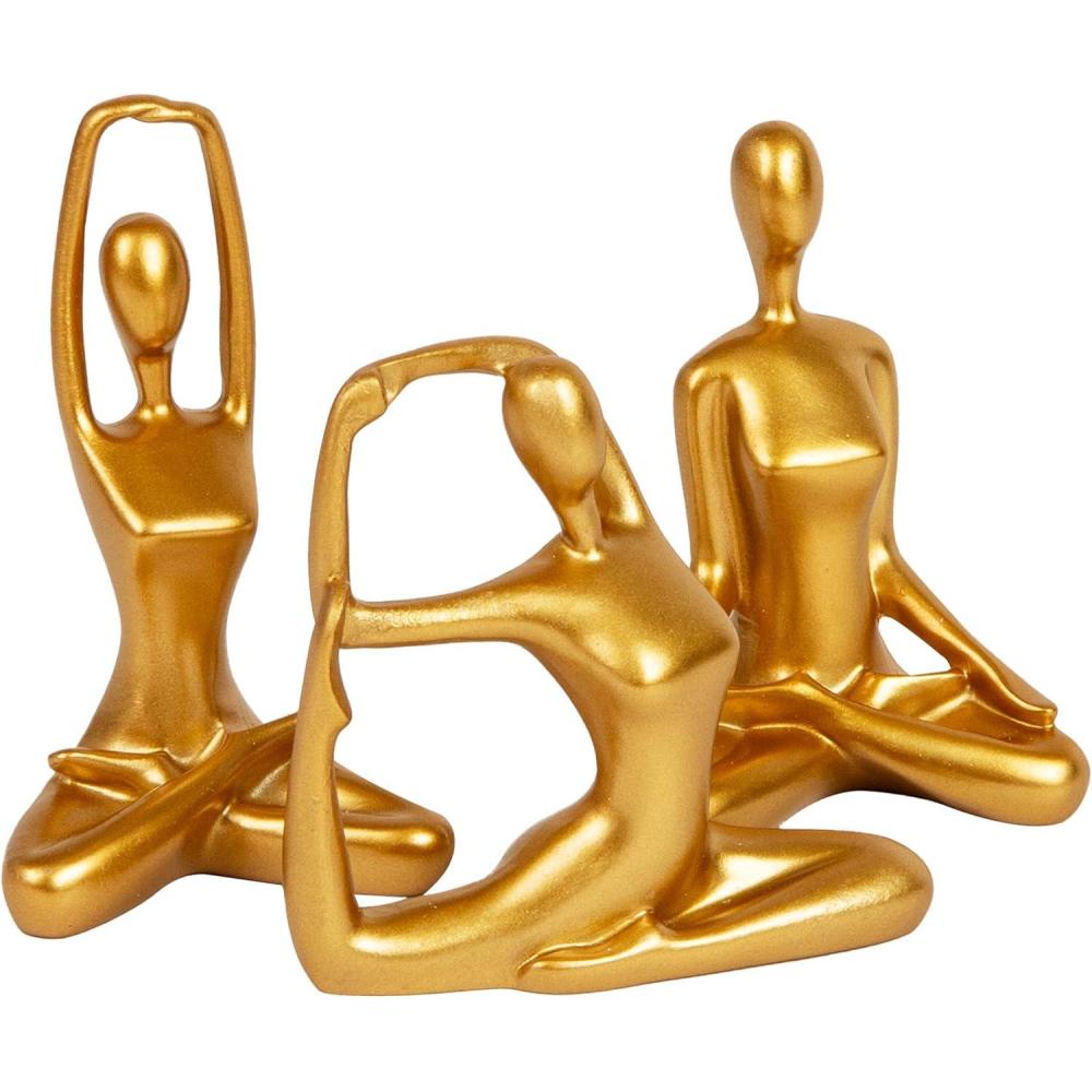 imageMind Reader Yoga Figurine Set Meditation Statues for Home Office or Studio Decor Elegant Mindful Gift Resin 275 L x 225 W x 475 H Set of 3 Gold