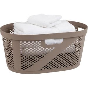 Mind Reader 40L Laundry Basket, Clothes Hamper, Premium Wicker Design, Plastic, 23″L x 14.5″W x 10.5″H, Tan