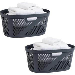Mind Reader 40L Ventilated Laundry Baskets, Lightweight Clothes Hamper with Cutout Handles for Bathrooms and Closets, Plastic, Set of 2, Gray