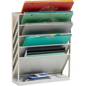 Mind Reader 5-Tier Vertical File Storage, Desktop Organizer, Wall Mount, Office, Plastic, 13″L x 4.25″W x 16″H, Gray(Beige)