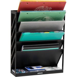 Mind Reader 5-Tier Vertical File Storage, Desktop Organizer, Wall Mount, Office, Plastic, 13″L x 4.25″W x 16″H, Gray(Black)