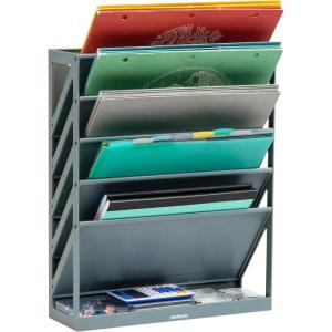 Mind Reader 5-Tier Vertical File Storage, Desktop Organizer, Wall Mount, Office, Plastic, 13″L x 4.25″W x 16″H, Gray(Gray)