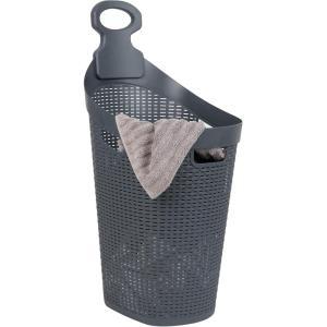 Mind Reader 60L Rolling Laundry Hamper, Clothes Basket, Wheels, Wicker Design, Plastic, 19.5″L x 14.75″W x 35″H, Gray