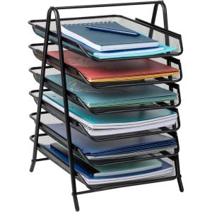 Mind Reader 6-Tier Paper Tray, Desktop Organizer, File Storage, Office, Metal Mesh, 11.75″ L x 13.75″ W x 18″ H, Black(6 Tier)
