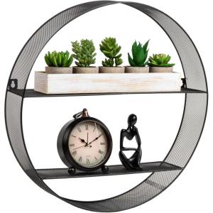 Mind Reader Circular Floating Shelves, Wall Decor, Accent Shelf, Office, Bathroom, Bamboo, 18″ L x 4″ W x 18″ H, Brown(Black)