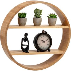 Mind Reader Circular Floating Shelves, Wall Decor, Accent Shelf, Office, Bathroom, Bamboo, 18″ L x 4″ W x 18″ H, Brown(Brown)