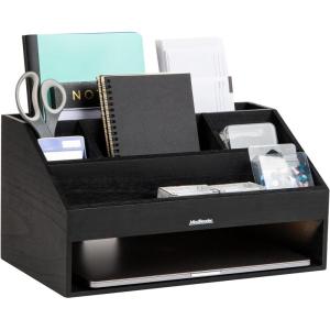 Mind Reader Desk Organizer, File Storage, Accessory Holder, Cord Management, Office, Wood, 16.25″L x 9.5″W x 8.5″H, Black