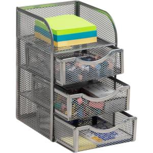 Mind Reader Desktop Accessory Storage, Paper Binder Clip Basket, Workspace, Office, Metal Mesh, 4.75″L x 5″W x 8″H, Pink(Silver)