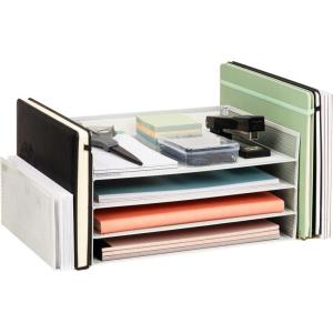 Mind Reader Desktop Organizer, File Storage, Paper Tray, Workspace, Office, Metal Mesh, 16.75″L x 9.15″W x 6″H, White(White)