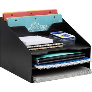 Mind Reader Desktop Organizer, Vertical File Holder, Paper Trays, Office, Plastic, Pink(Classic Black)
