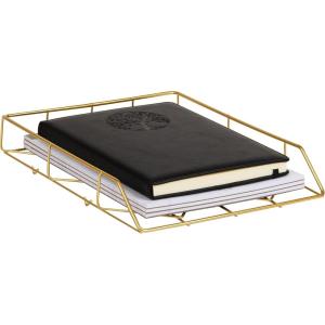 Mind Reader Gold Geometric Paper Tray, Modern Organizer for Documents, Folders, and Office Supplies, Durable and Stylish, Metal, 10″ L x 12.25″ W x 2″ H, Gold(10″ x 12.3″ x 2″)