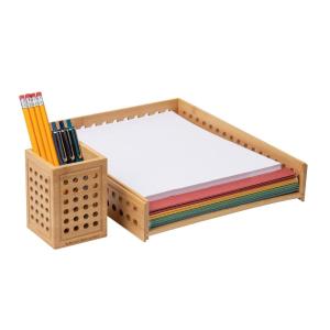 Mind Reader Paper Tray and Pen Cup Set, 2 Pcs., Desktop Organizer, Office, Rayon from Bamboo, 10″ L x 12.5″ W x 2.25″ H, Brown