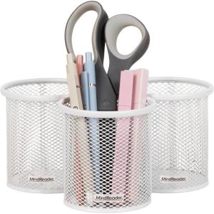 Mind Reader Pen and Accessories Holder, Desktop Organizer, Office, Metal Mesh, 3.5″L x 3.5″W x 3.75″H, Set of 3, White(White)