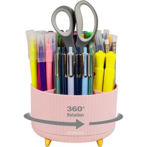 Mind Reader Rotating Pen Cup, Accessory Holder, Desktop Organization, Office, Plastic, 5.75″ L x 5.75″ W x 4.75″ H, Pink(Pink)