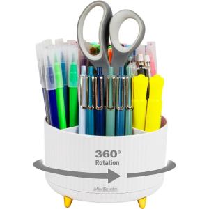 Mind Reader Rotating Pen Cup, Accessory Holder, Desktop Organization, Office, Plastic, 5.75″ L x 5.75″ W x 4.75″ H, Pink(White)