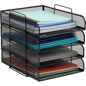 Mind Reader Stackable Paper Tray, Desktop Organizer, File Storage, Office, Metal Mesh, 10.5″ L x 13.5″ W x 11.25″ H, 4 Pcs., Pink(Classic Black)