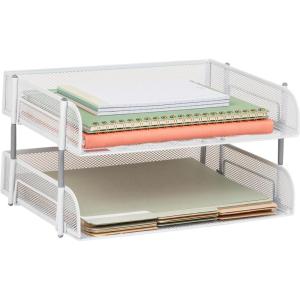 Mind Reader Stackable Paper Tray, Desktop Organizer, File Storage, Office, Metal Mesh, 13.5″ L x 10″ W x 7.25″ H, 2 Pcs., White(White)