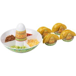 Mind Reader Taco Holders and Divided Serving Carousel Set, Taco Tuesday, Melamine, 12.5″Lx 12.5″W x 8.25″H, 5 pcs, White
