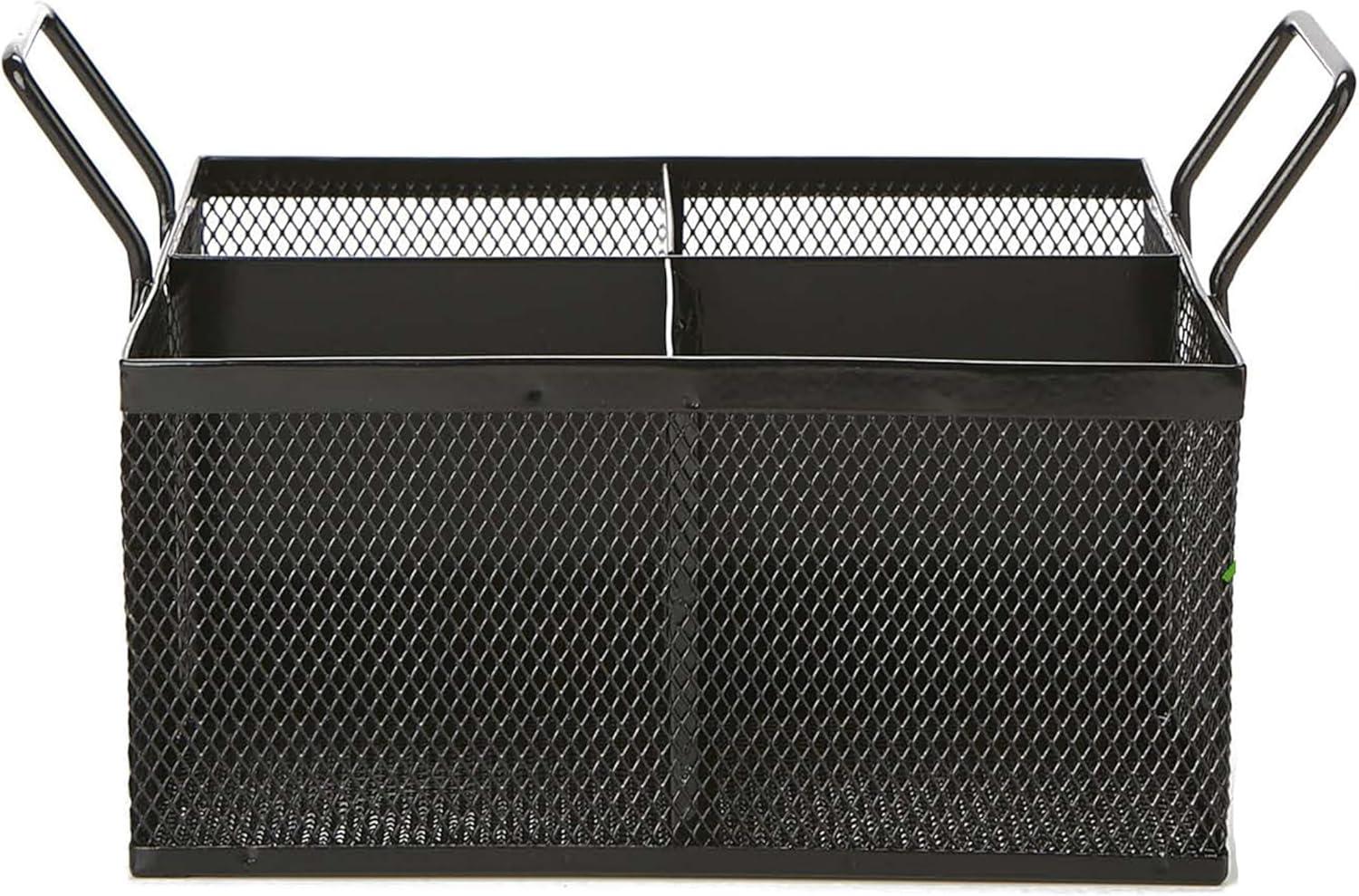 imageMind Reader Utensil Accessory Caddy Organizer Countertop Office Kitchen Metal Mesh 85L x 85W x 6H Black