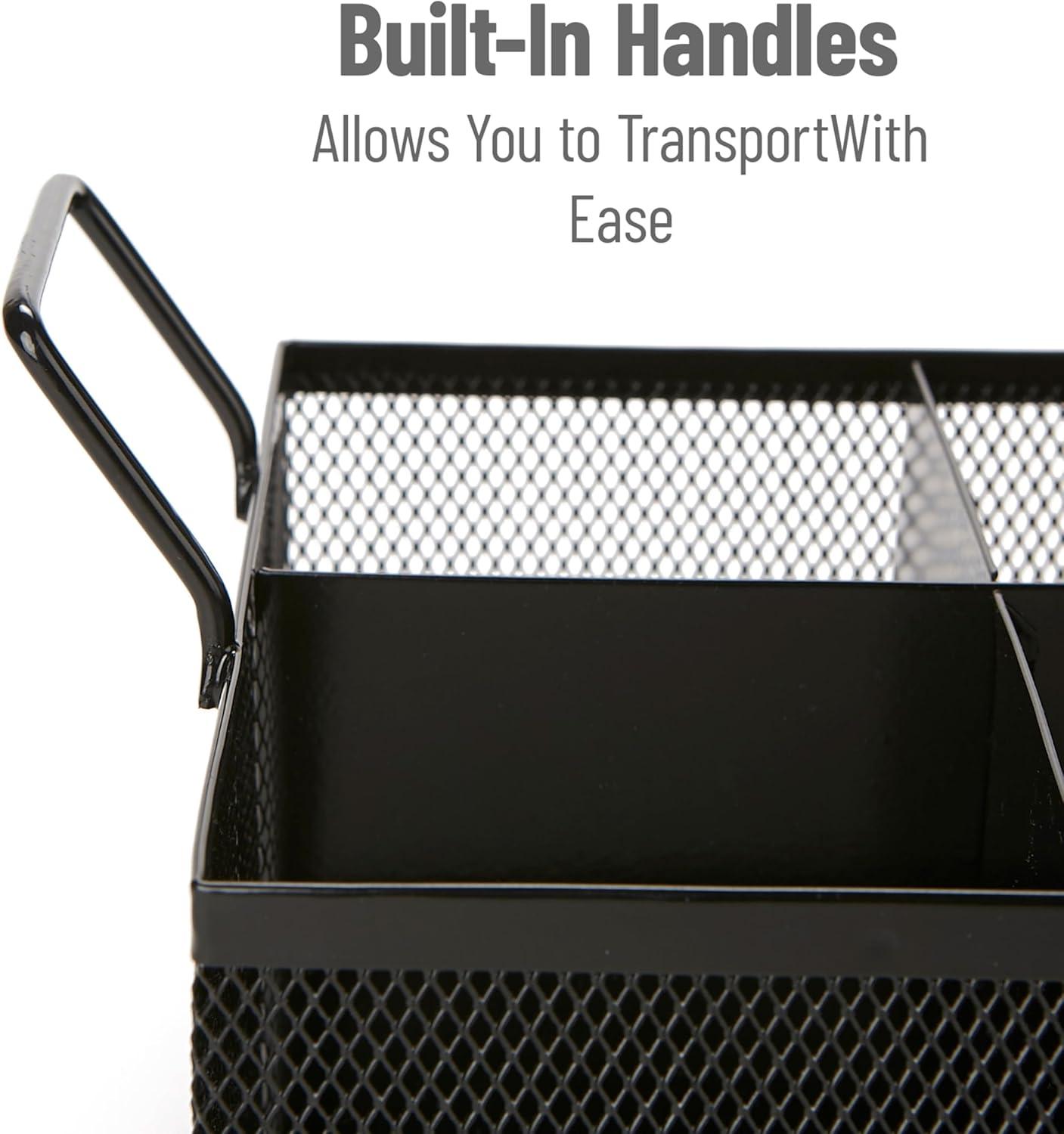 imageMind Reader Utensil Accessory Caddy Organizer Countertop Office Kitchen Metal Mesh 85L x 85W x 6H Black