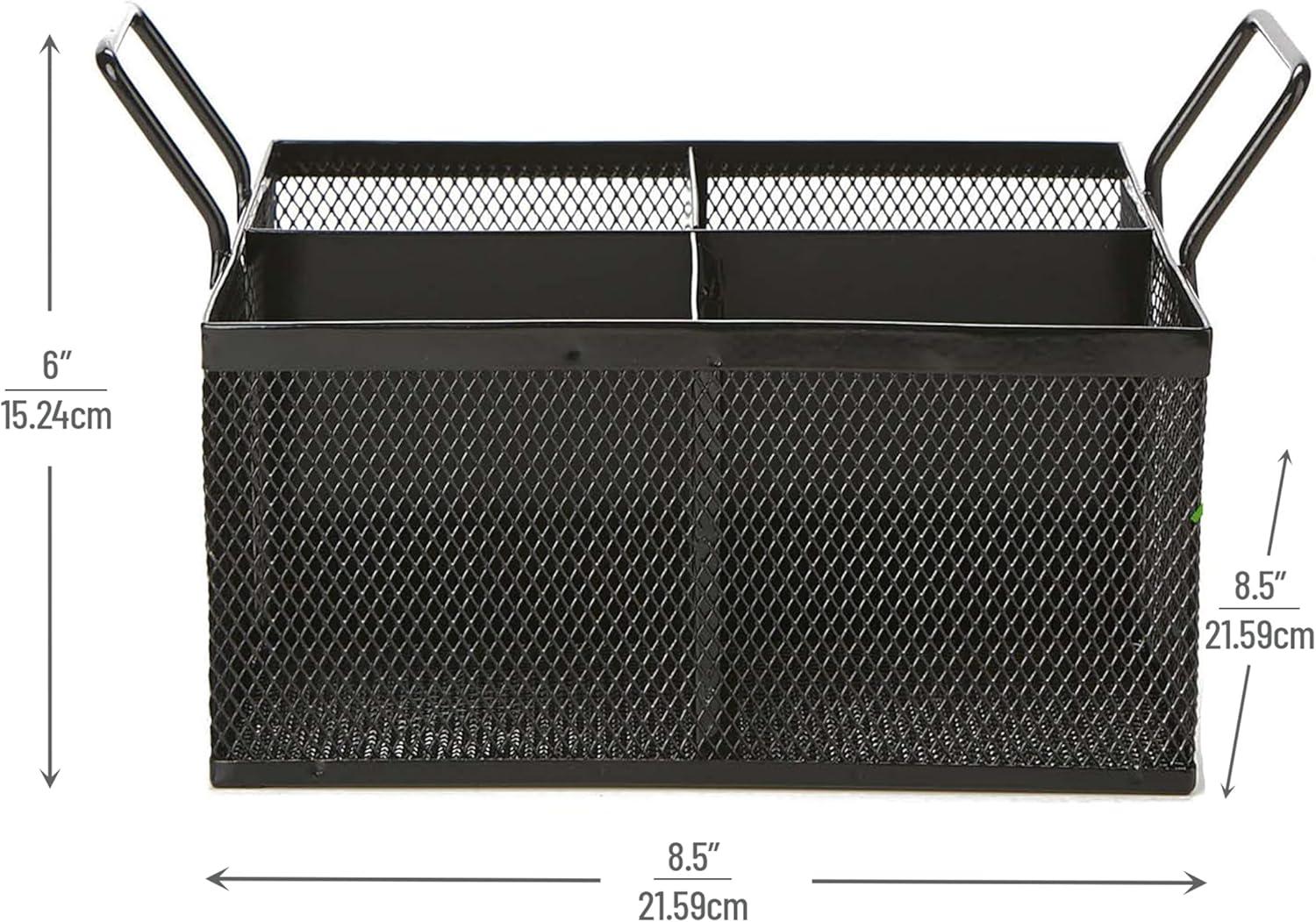 imageMind Reader Utensil Accessory Caddy Organizer Countertop Office Kitchen Metal Mesh 85L x 85W x 6H Black