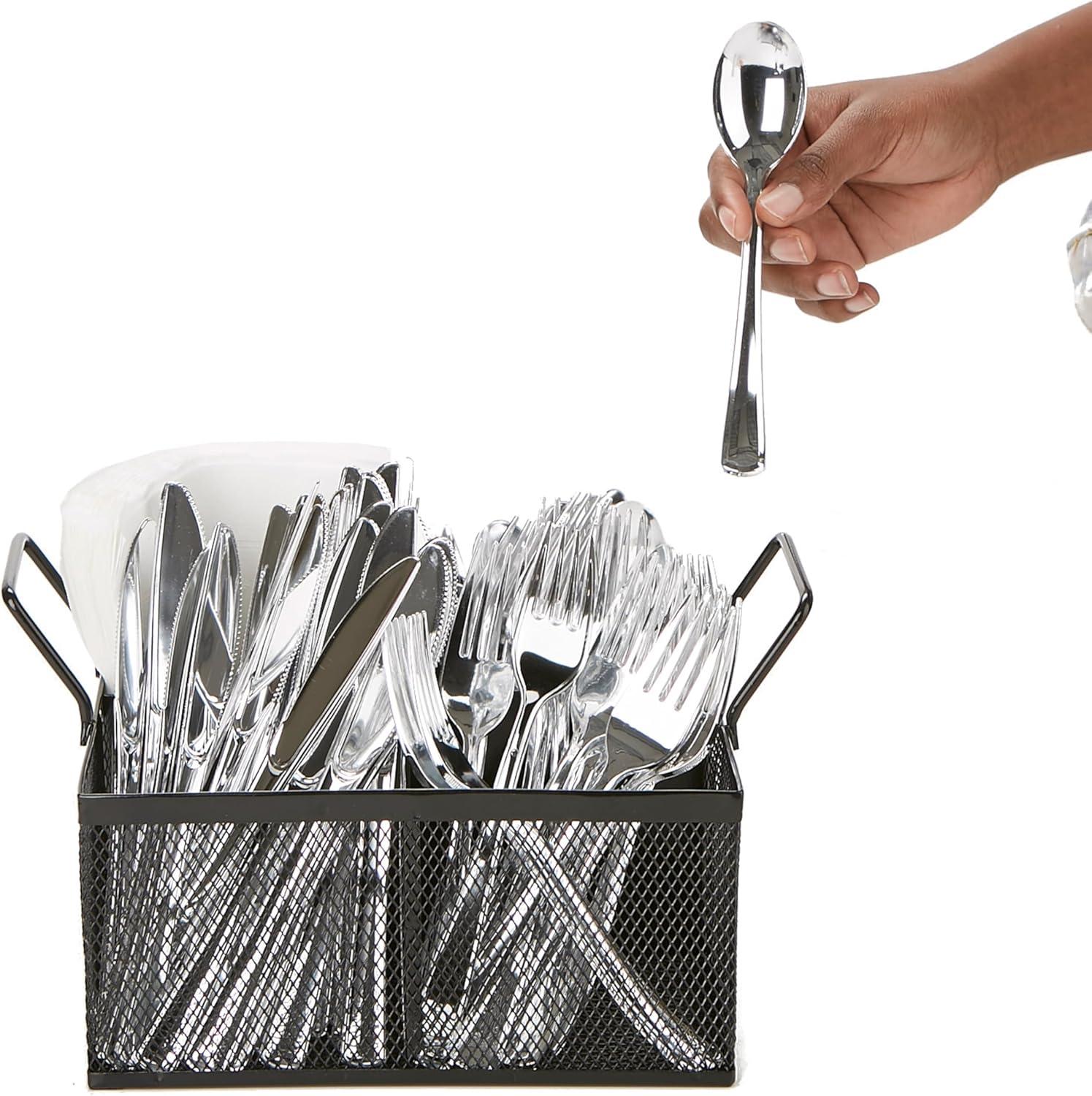 imageMind Reader Utensil Accessory Caddy Organizer Countertop Office Kitchen Metal Mesh 85L x 85W x 6H Black