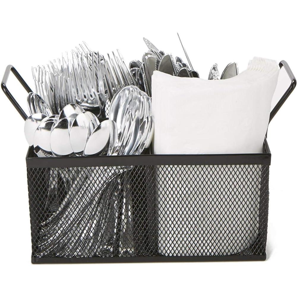 imageMind Reader Utensil Accessory Caddy Organizer Countertop Office Kitchen Metal Mesh 85L x 85W x 6H Black