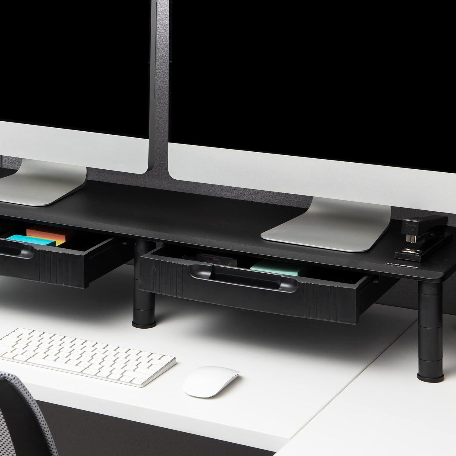 imageMind Reader Dual Monitor Stand Height Adjustable Desktop Organizer Laptop Riser Office 385L x 11W x 25565H BlackBlack