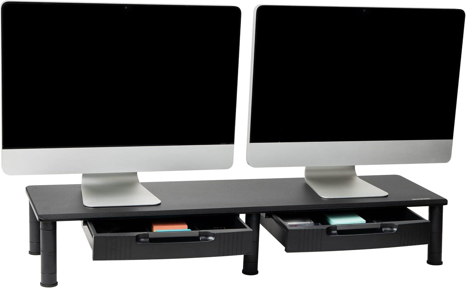 imageMind Reader Dual Monitor Stand Height Adjustable Desktop Organizer Laptop Riser Office 385L x 11W x 25565H BlackBlack