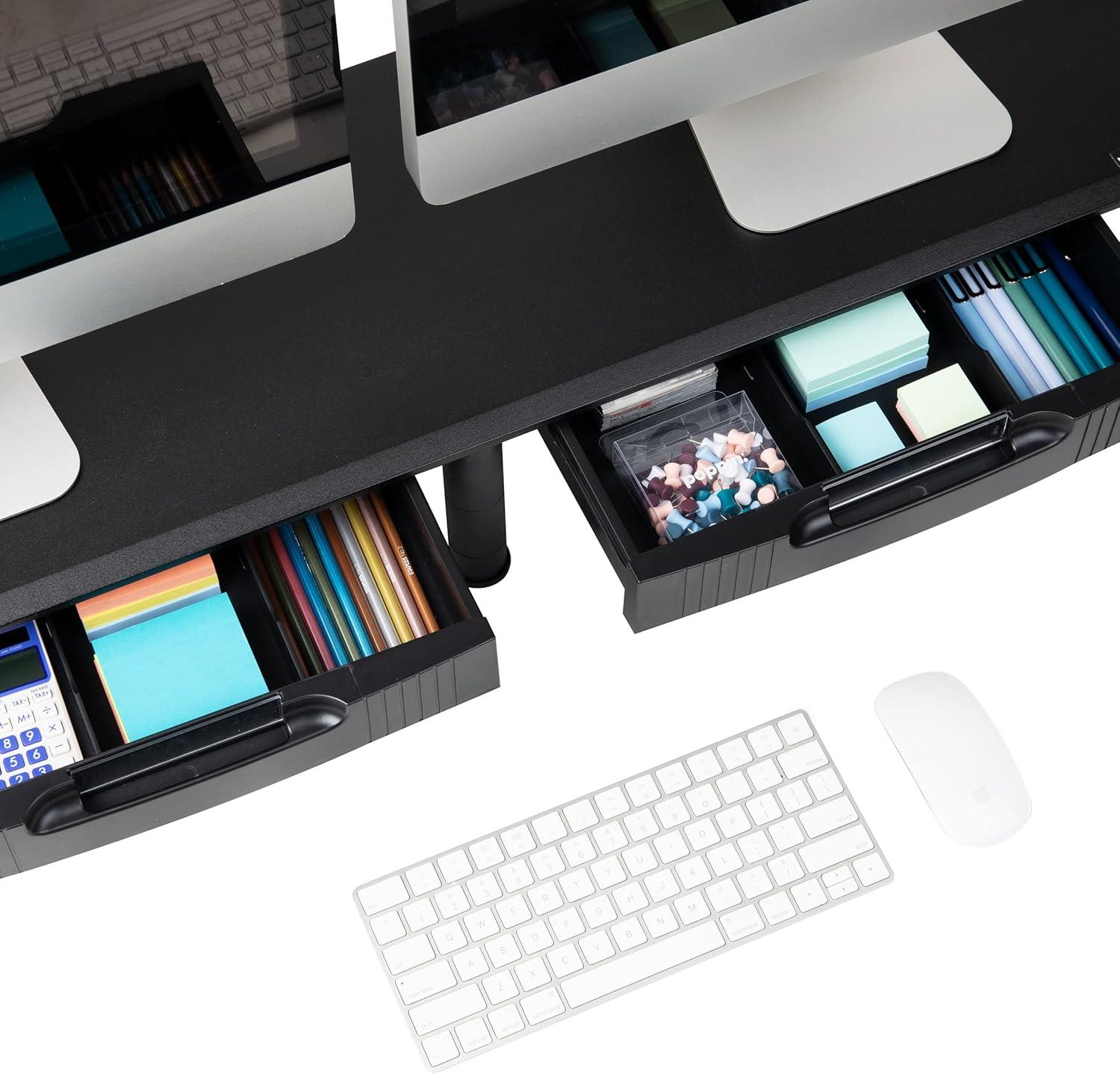 imageMind Reader Dual Monitor Stand Height Adjustable Desktop Organizer Laptop Riser Office 385L x 11W x 25565H BlackBlack