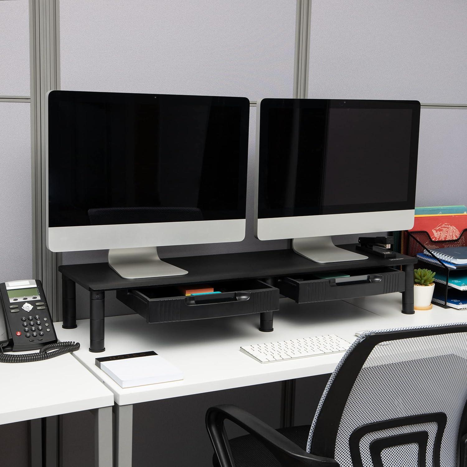 imageMind Reader Dual Monitor Stand Height Adjustable Desktop Organizer Laptop Riser Office 385L x 11W x 25565H BlackBlack