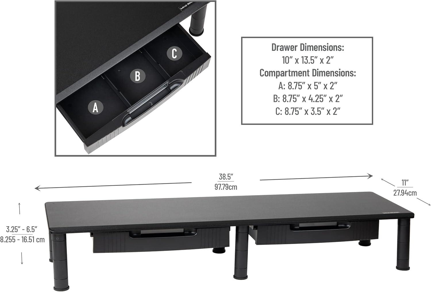 imageMind Reader Dual Monitor Stand Height Adjustable Desktop Organizer Laptop Riser Office 385L x 11W x 25565H BlackBlack