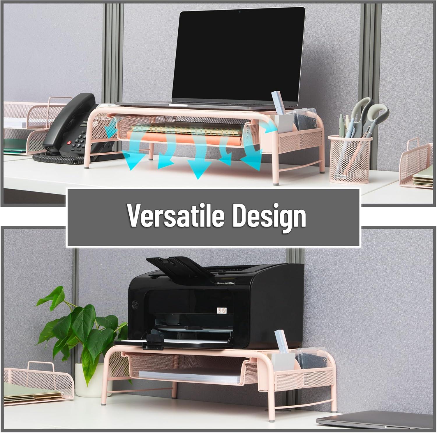 imageMind Reader MESHMONSTATUR Metal Mesh Desk Drawer Desktop Monitor Stand Organizer TurquoisePink