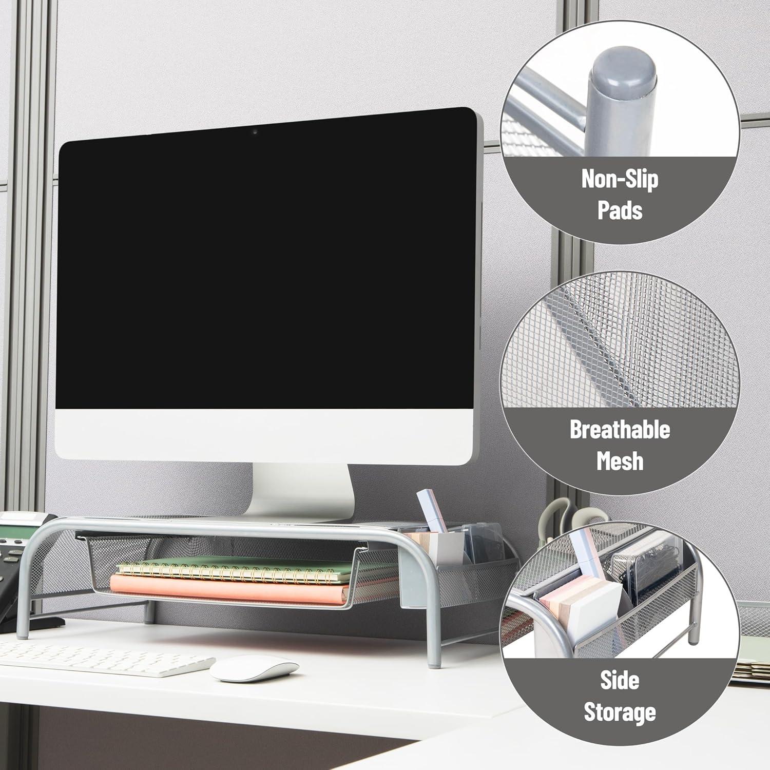 imageMind Reader MESHMONSTATUR Metal Mesh Desk Drawer Desktop Monitor Stand Organizer TurquoiseSilver