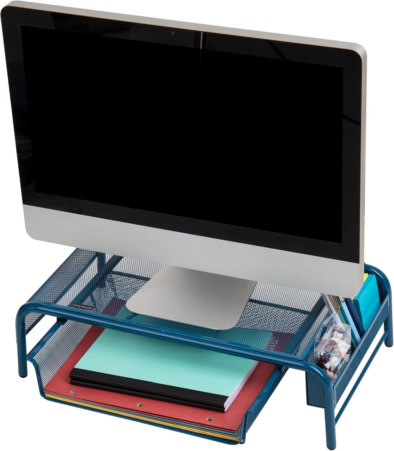 imageMind Reader MESHMONSTATUR Metal Mesh Desk Drawer Desktop Monitor Stand Organizer TurquoiseTurquoise
